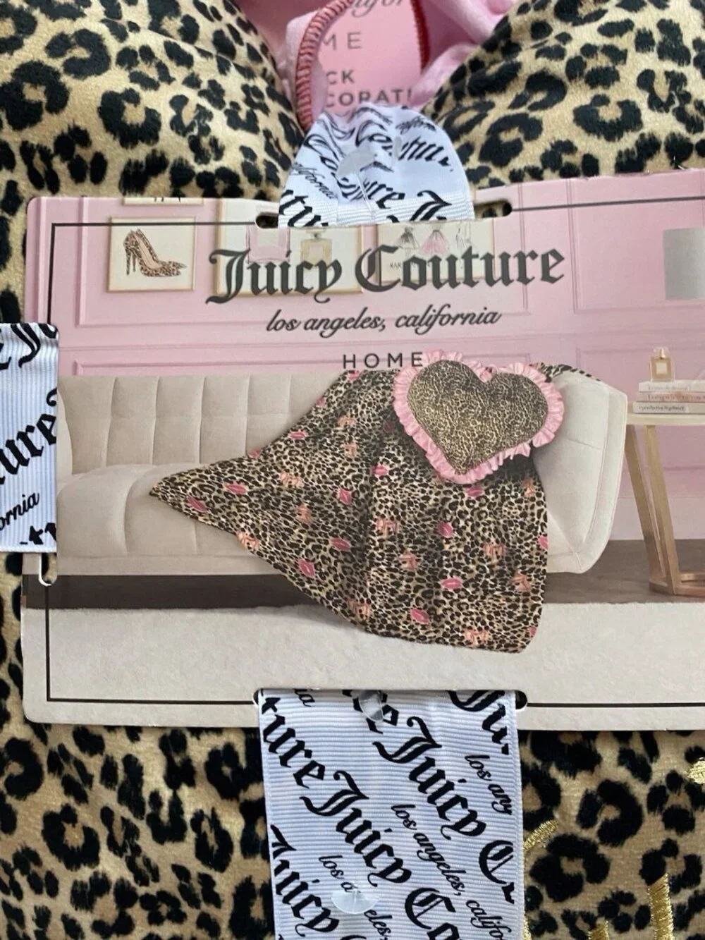 Set Juicy Couture‎ Leopard Cheetah Plush Throw Blanket 60”X70” & Pillow 18”X18”